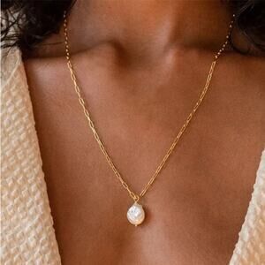 Jewelry Necklace Steel 14K Gold Freshwater Pearl Pendan